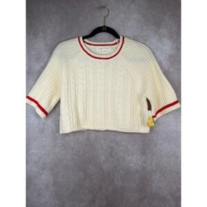 NWT Sugar Moon Sweater Womens Small Egret Cream Cable Knit Cropped Red